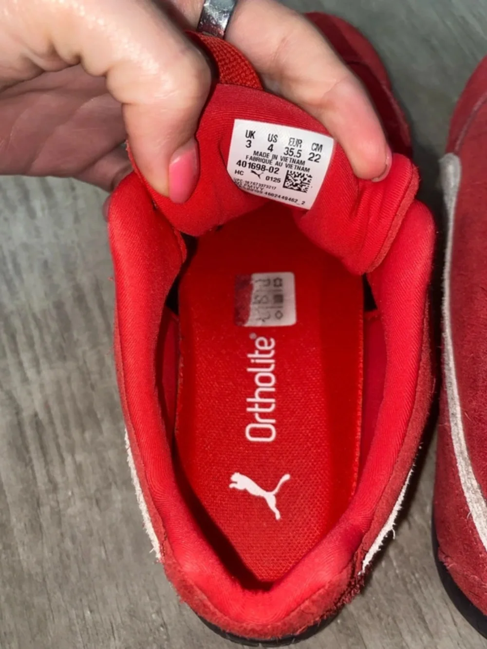 Puma Speedcat Kids Red Suede Sneakers with White Formstripe